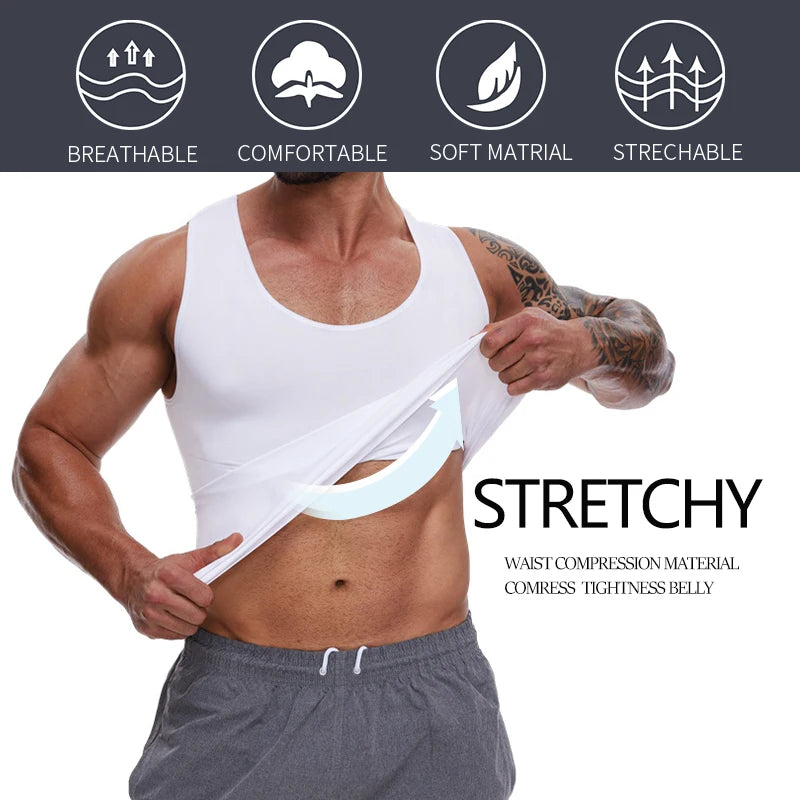 Men's Compression Shirt – Tummy Control Shapewear Slimming Vest for Waist & Abdomen Support