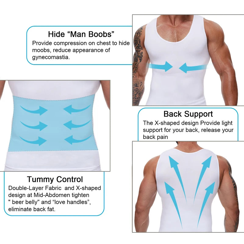 Men's Compression Shirt – Tummy Control Shapewear Slimming Vest for Waist & Abdomen Support